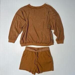 Free People Kelly Oversized Sweat Set Pullover Top Raw Hem Lounge Shorts Size XS